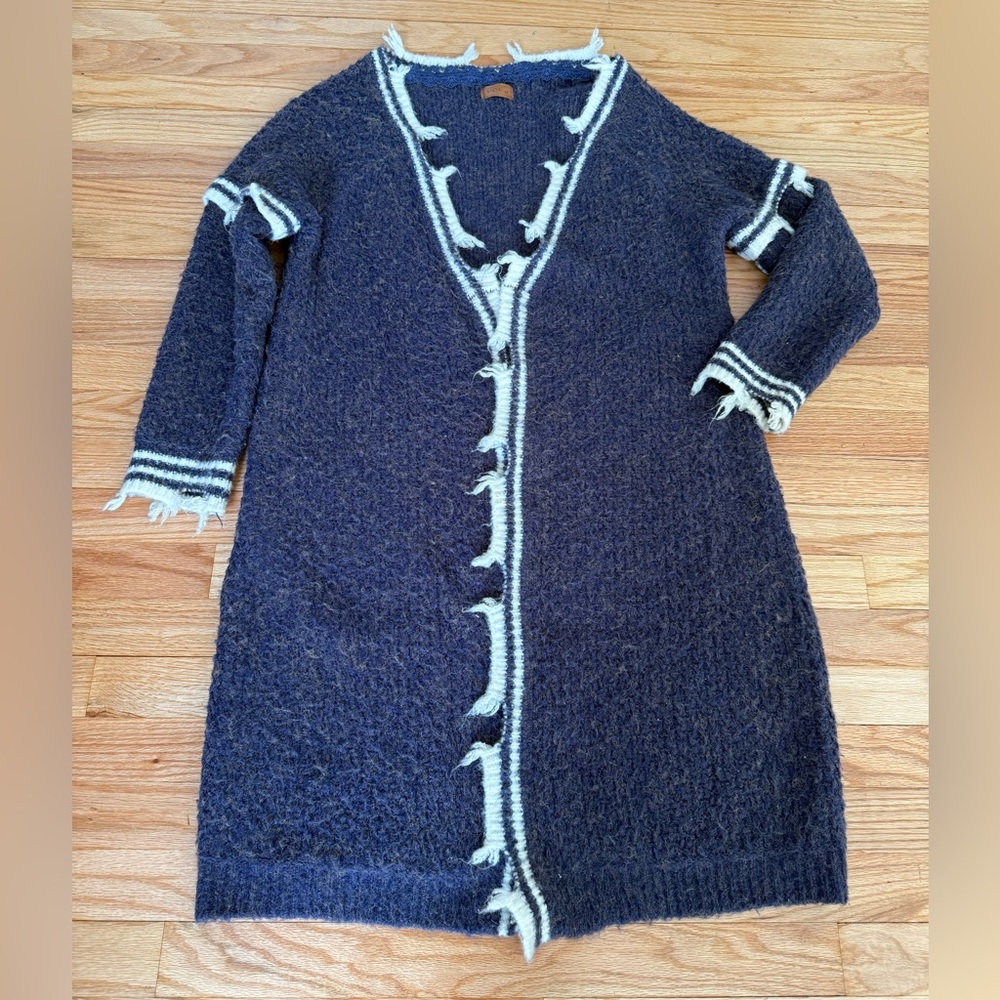 POL Navy and Cream Distressed Varsity Cardigan - Picture 4 of 11